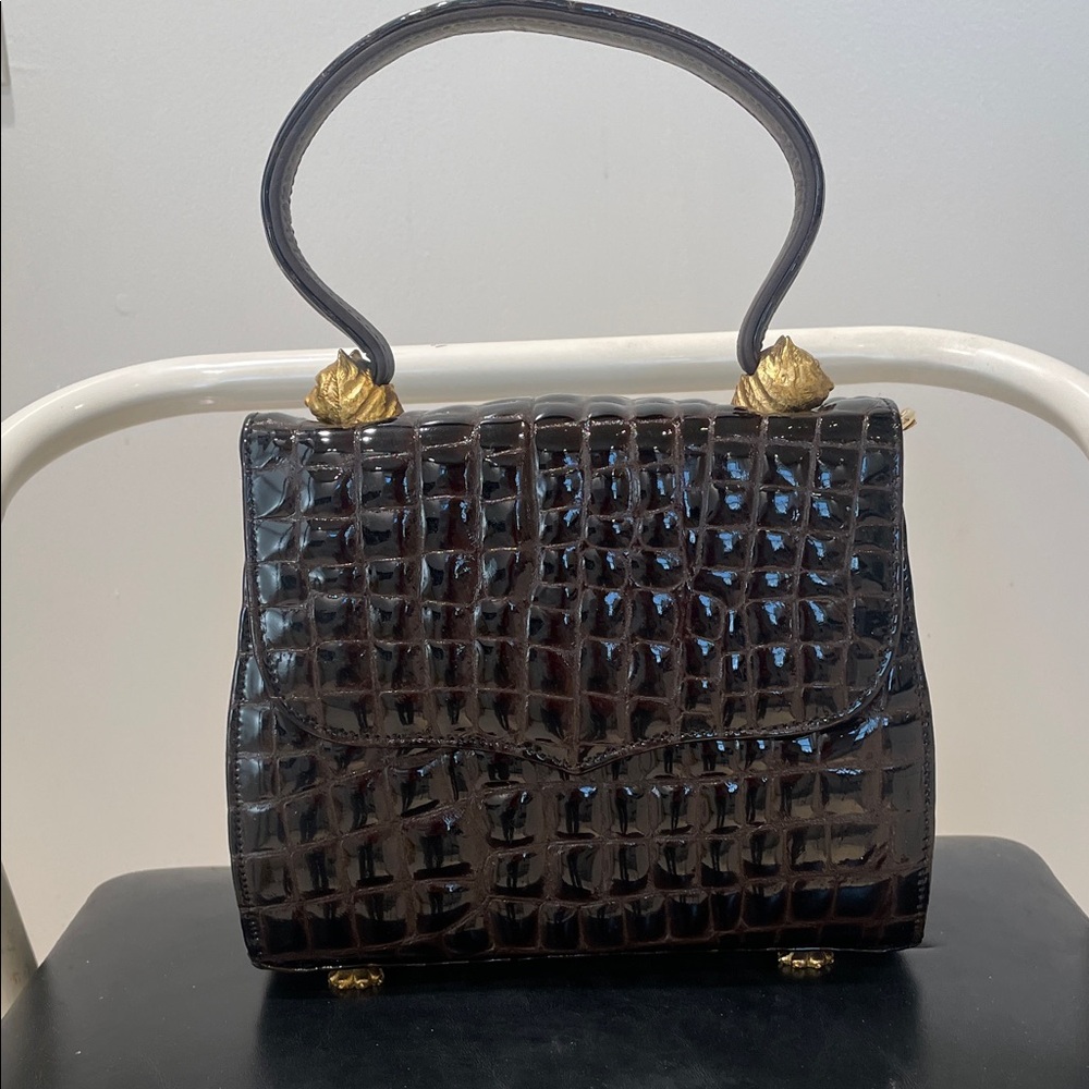Elegant Black Crocodile-Embossed Handbag